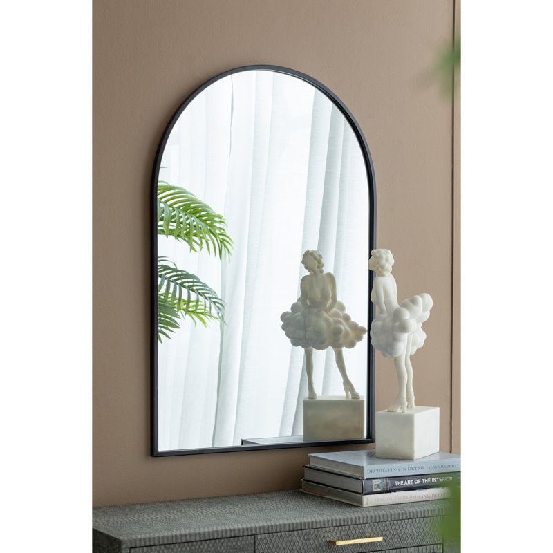  Arched Mirror With Metal Frame, Wall Mirror For Living Room Bedroom Entryway, Black, 36" x 24"