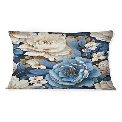 «Blue and White Exotic Floral Canvas I», coussin à imprimé floral