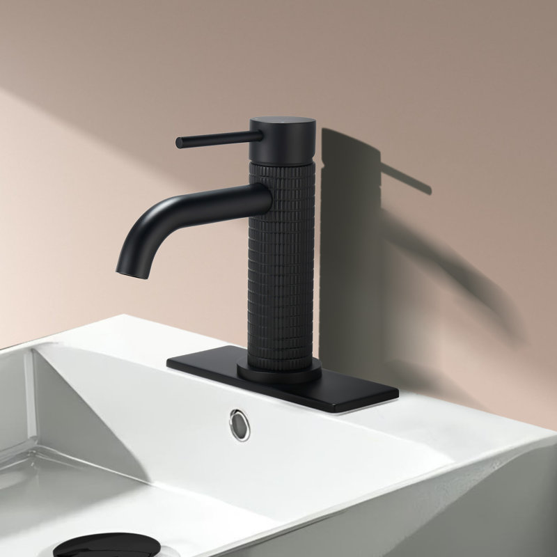 6-7/16“H Solid Brass Single Handle Bathroom Sink Faucet, Matte Black, Drain Assembly Not Included