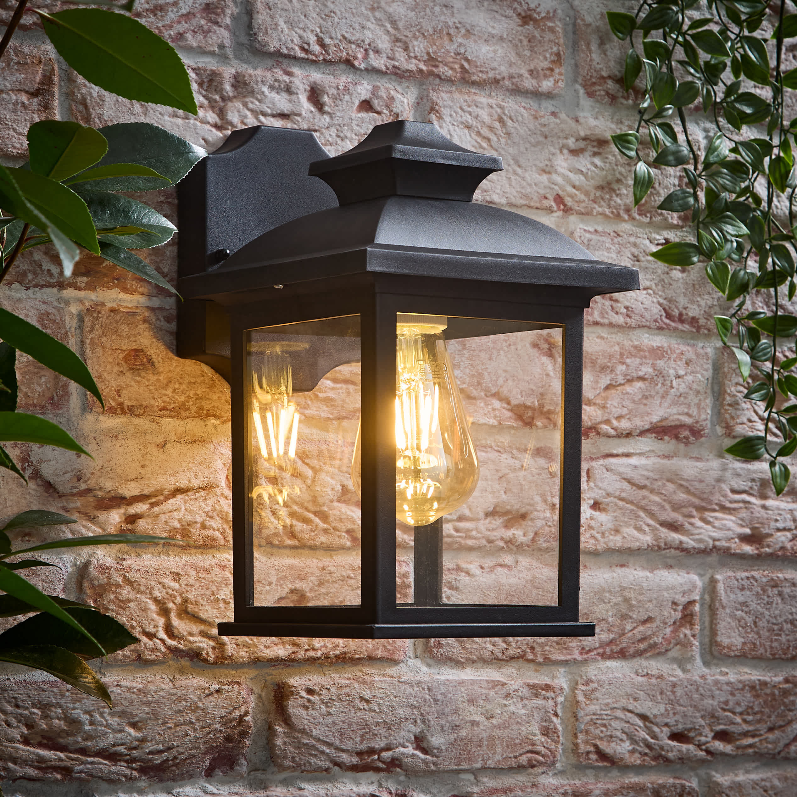Marlow Home Co. Leo Matte Black Traditional Lantern IP44 Wall Light ...