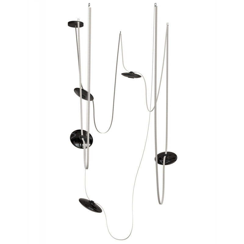 Luminaire suspendu en verre ivoire / blanc à 5 lumières Fremont ceinture 551 po l, H 551 po, Ivoire/blanc, 5 lumières