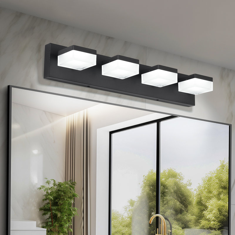 Luminaire en acrylique à intensité variable pour salle de bain à 4 lumières DEL (gradateur non inclus), Noir mat