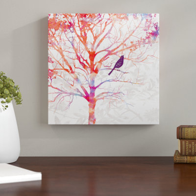 «Bird in Red Tree», reproduction d'art sur toile tendue à l'aquarelle