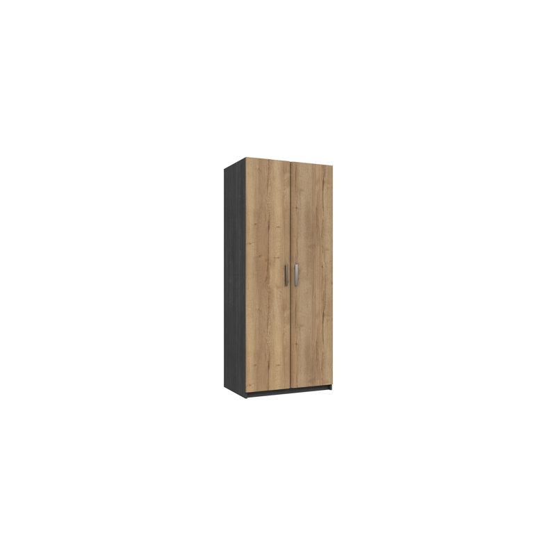 Harvey-Lee 2 Door Manufactured Wood Wardrobe, Graphite/Natural Rustic Oak
