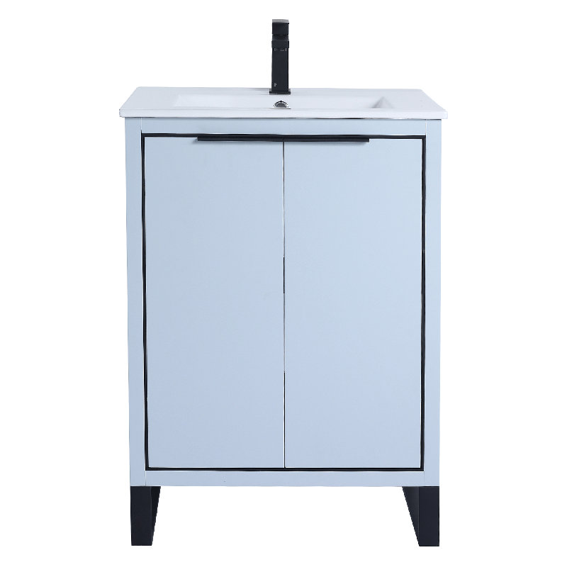 Ensemble de meuble-lavabo simple 24 po 24 po, Noir mat, Bleu pastel