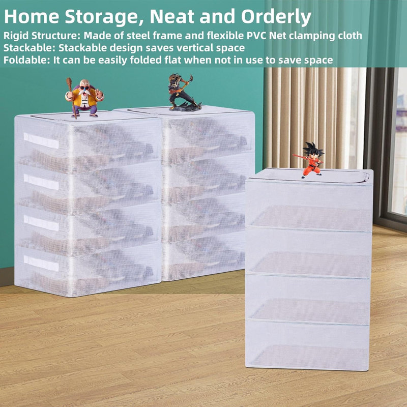 16-inch Stackable Storage Boxes With Clear Lids & Metal Frame 2 Pack