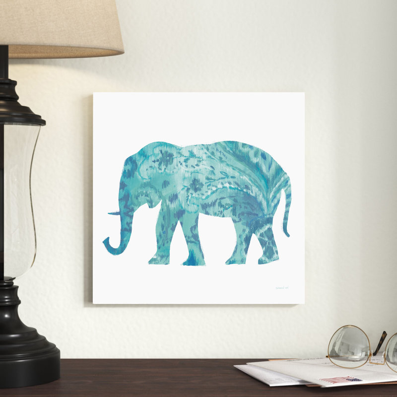 «Boho Teal Elephant II» par Danhui Nai, reproduction d'art sur toile non encadrée, H 12 po x l 12 po
