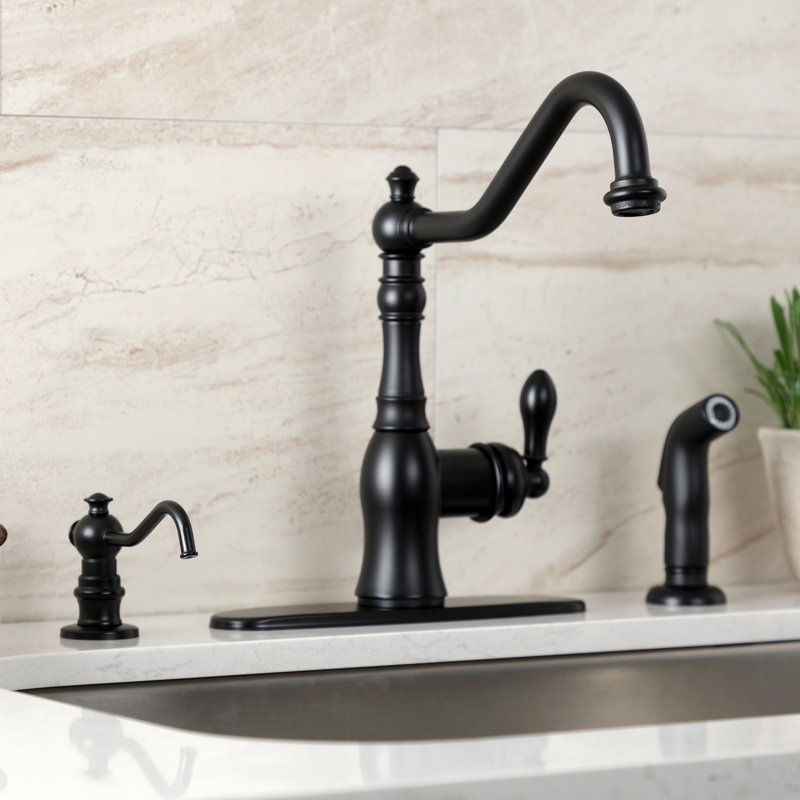 Kingston Brass American Classic Single-Handle Deck Mount Faucet, With Spray, Matte Black
