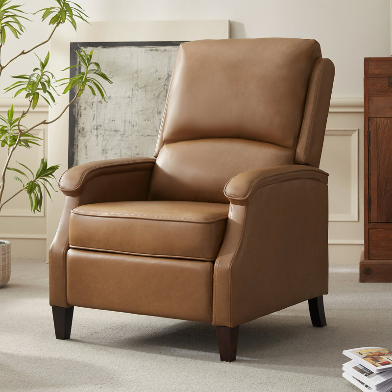 Upholstered Faux Leather Push-Back Manual Recliner, Yellow Brown Faux Leather
