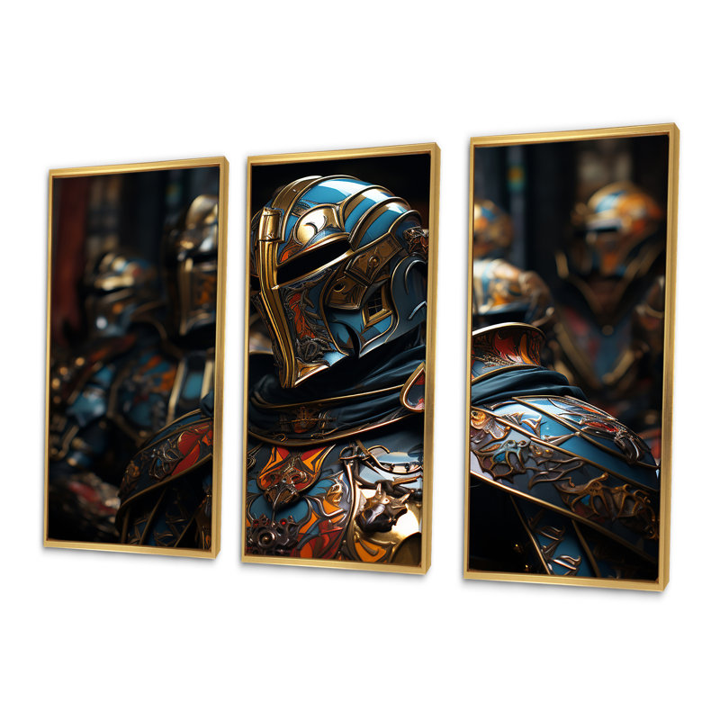 Chevaliers médiévaux I - art mural militaire, Cadre flottant doré, H 28 po x l 36 po