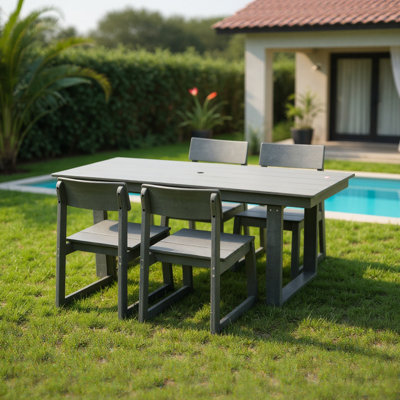 5 - Piece Outdoor Patio Dining With 69'' Rectangular Table, 4 Chairs And Umbrella Hole For Patio, Backyard, Garden, Poolside Gray, Weather , Heavy Duty Structure All Featuring Frame