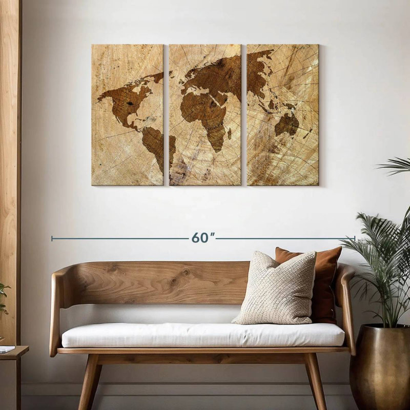 Carte du monde de souche d'arbre Aliaz, H 28 po x l 45 po