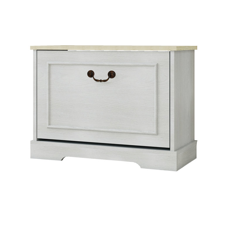 Small Shoe Bench In Antique White For Living Room, Porch - 1 Flip Drawer, Adjustable Shelving, Large Capacity, Space Saving, , Modern Style, Ventilated, Comfortable Bench, Seating, Ample Storage,