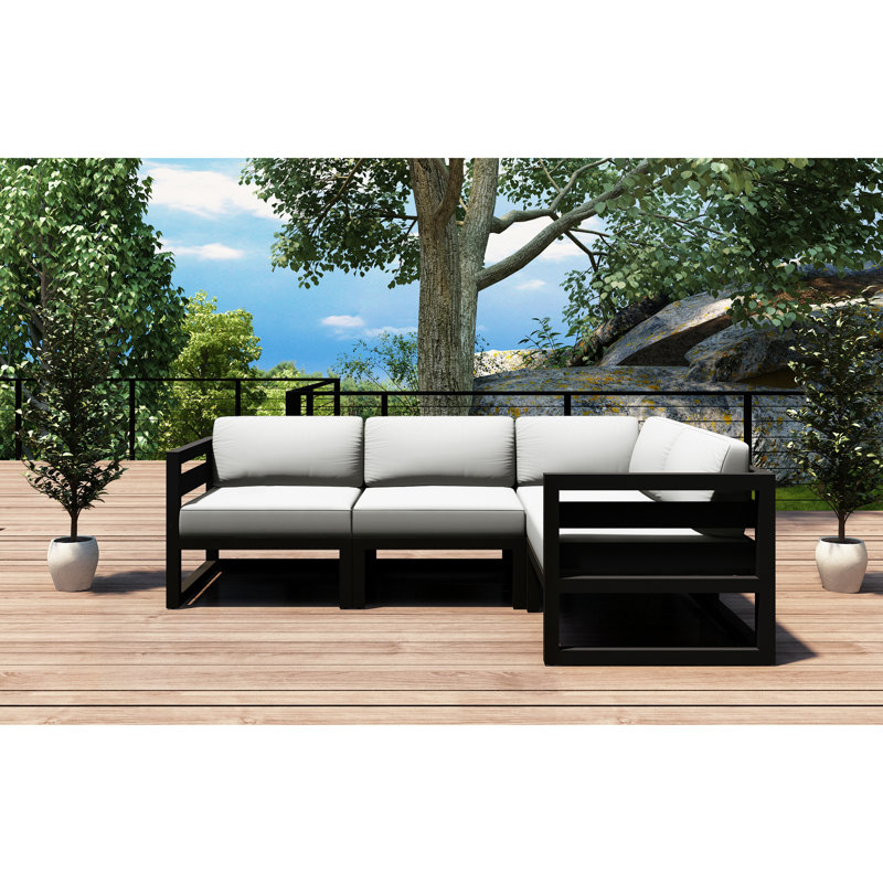 Avion 4 Piece Sectional Set, Cast Silver Sunbrella®, Black