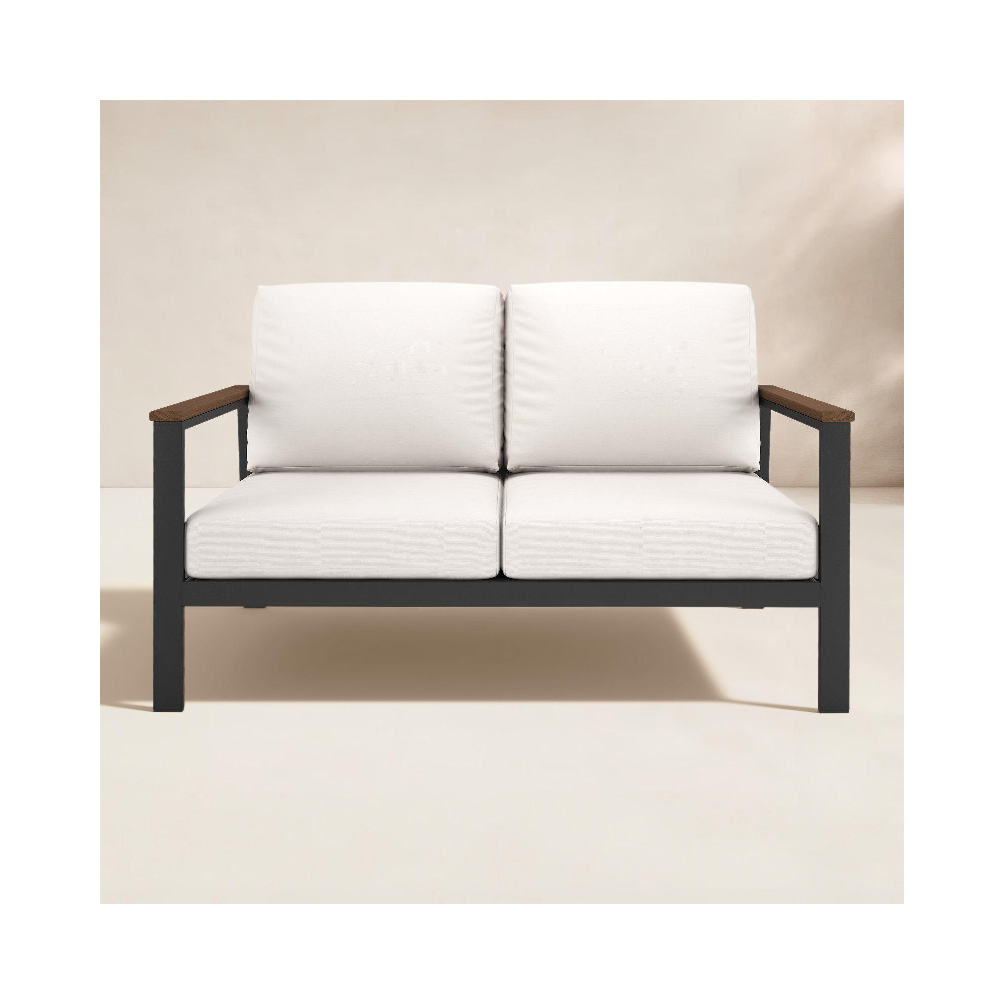Townsend Loveseat with Sunbrella Cushion, Sunbrella Canvas Natural, Brown