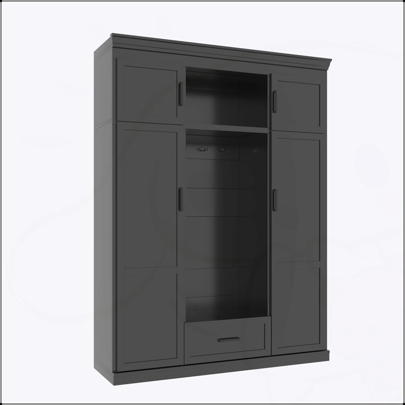 Arbre d'entrée 85,2 po avec banc, crochets et tablettes réglables pour un rangement et un rangement modernes, Noir