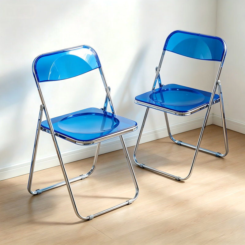 XUEGW - Ensemble de 2 chaises de salle à manger pliables en acrylique empilables avec structure portante stable, bleu, Bleu