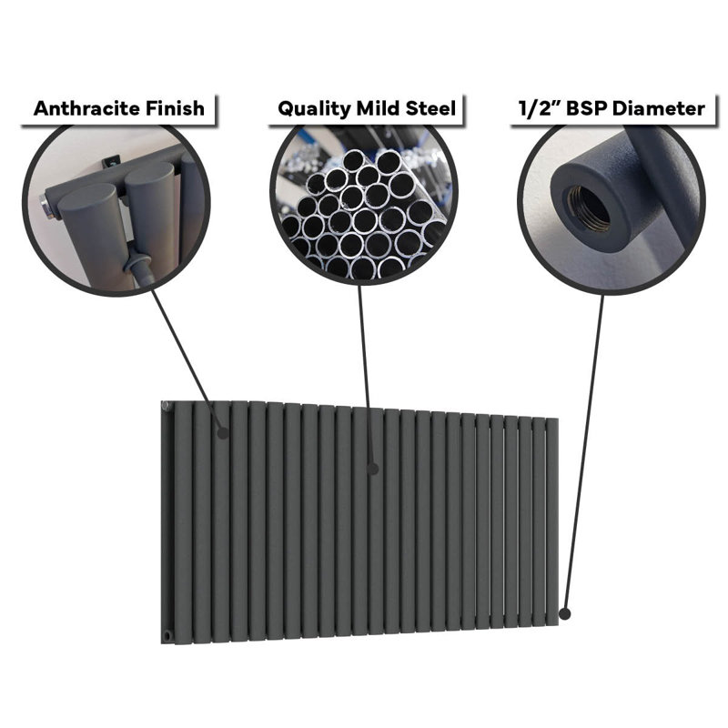 Oval Panel Radiators, Grey, 23cm H x 14cm W x 3cm D