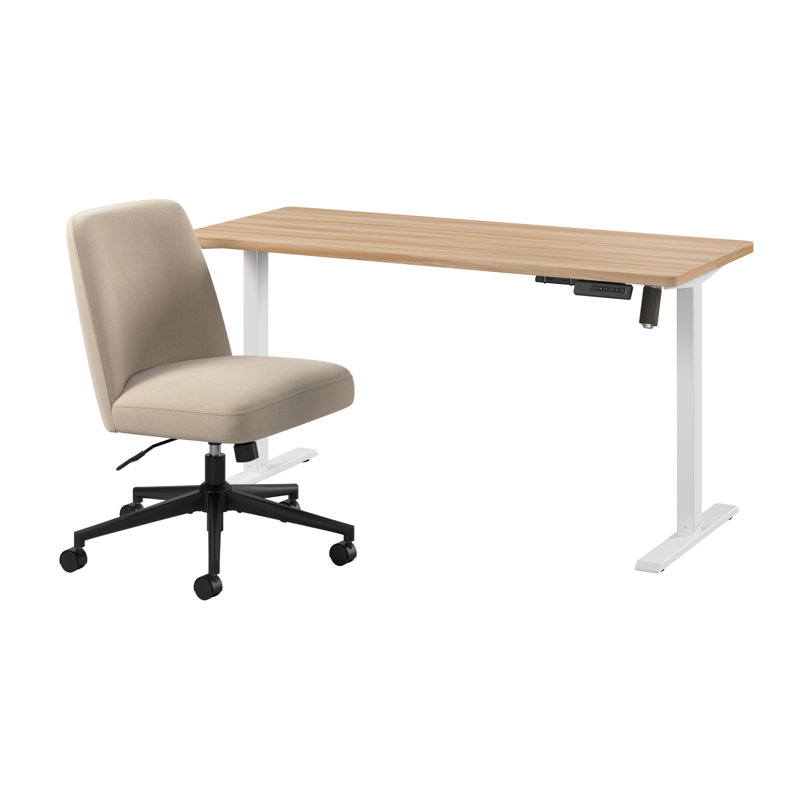 55W X 24D Electric Height Adjustable Standing Desk And Chair Set In Maple, Ergonomic Workspace For Home Office