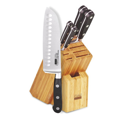 Cooks Standard Classic Bamboo Kitchen Cutlery Block Set with Knifes, Stainless Steel Forge High Carbon German Blade with Expandable Bamboo Storage Block for Extra Slots, 6-Piece, Black