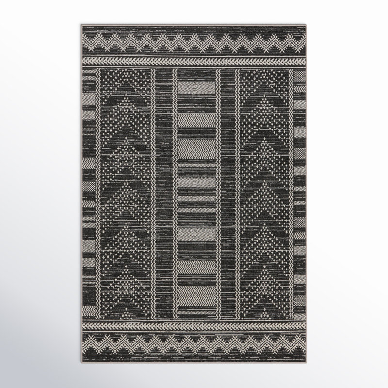 Phoebe Machine Washable Kimmons Chevron Area Rug in Black/Light Gray, Runner 2' x 6'