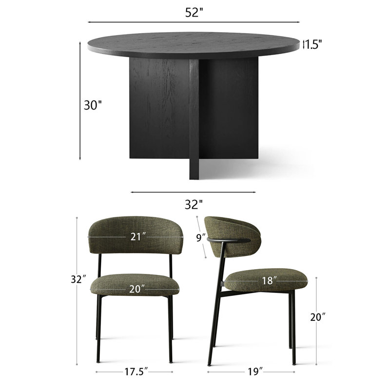 Modern 7-Piece Round Dining Set With Pedestal Base Table And Upholstered Curved Back Chairs, Green