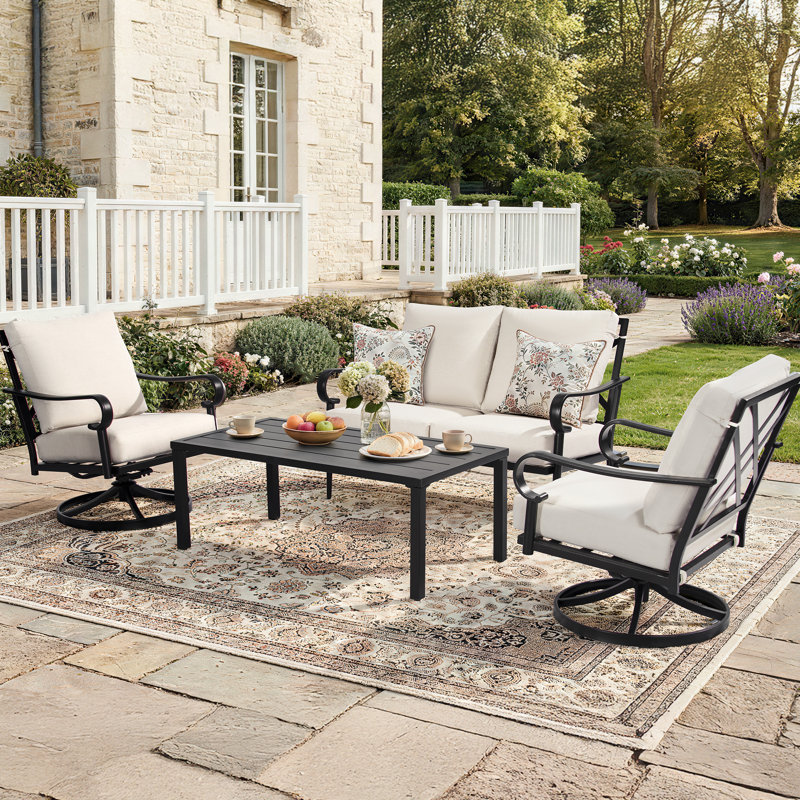 4-Piece Vintage Metal Swivel Rocker Conversation Set – Double X-Back, 5.5" Cushions, Military-Grade Rust Protection