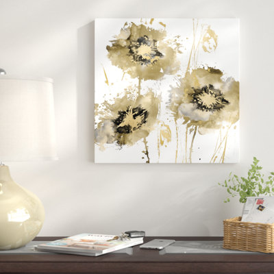 «Flower Burst Trio in Gold» par Vanessa Austin - impression sur toile tendue