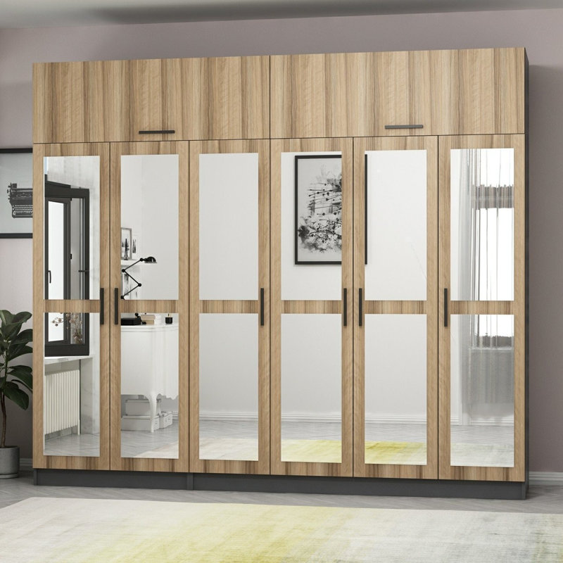 Elina Manufactured Wood Wardrobe, Brown, 235cm H x 270cm W x 52cm D