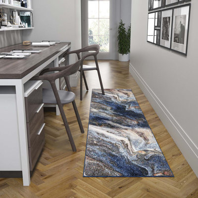 Aba Abstract Blue/Gray/Orange Area Rug