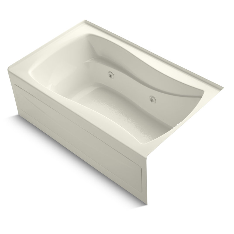 Mariposa 60" x 36" Alcove in Whirlpool Acrylic Bathtub with Heater, Biscuit, Right