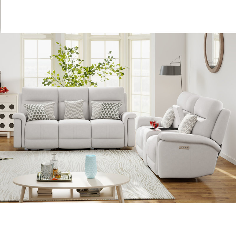 2 Piece Modern Power Recling Living Room Set With Adjustable Headrest And Lumber Support, Silver