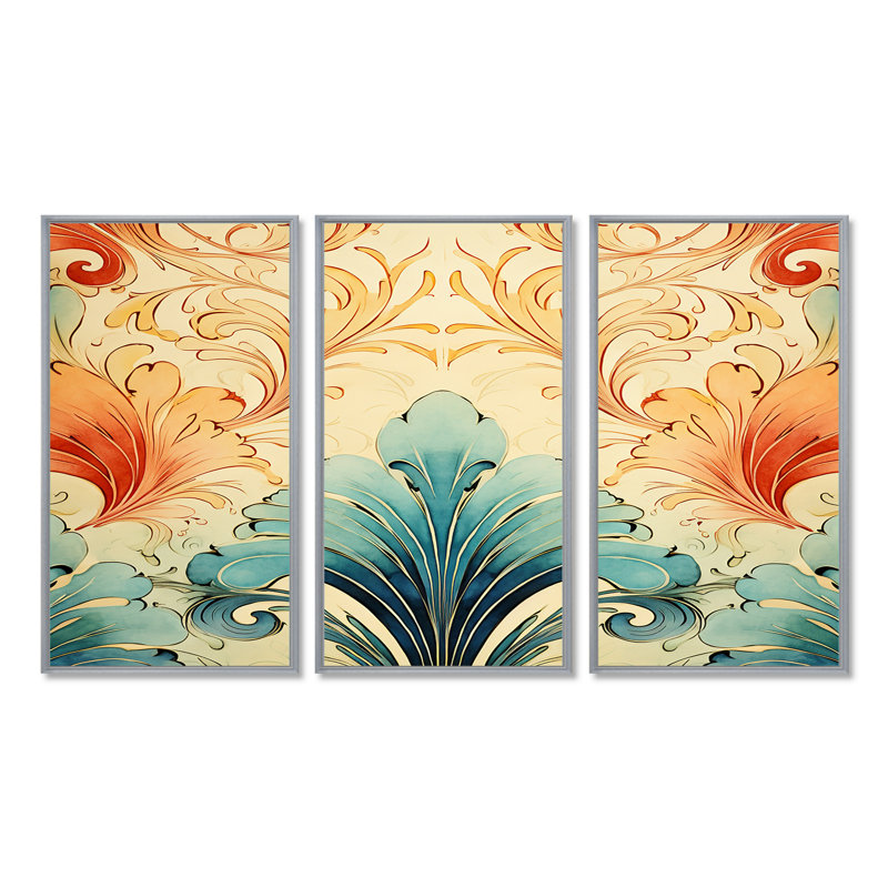 Percival - Flowers Wall Art Print Set, 40" H x 60" W x 1" D, Silver Floater Framed
