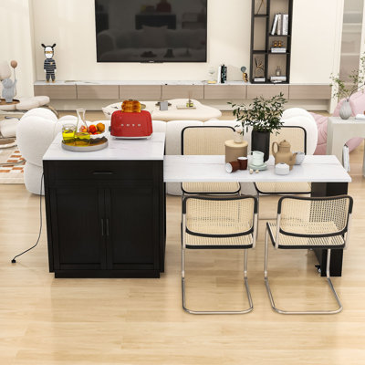 Elegant Multi-functional Kitchen Island with Extendable Dining Table, Dual Storage, and Power Outlets