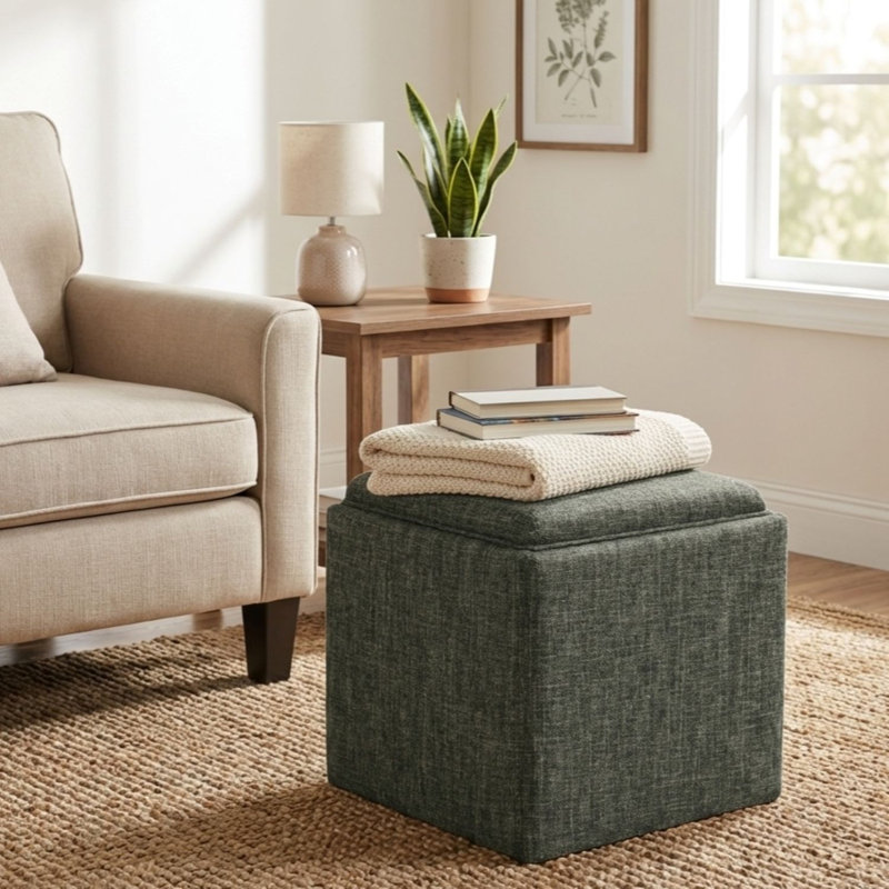 HomePop Storage Ottoman With Tray Top, Green