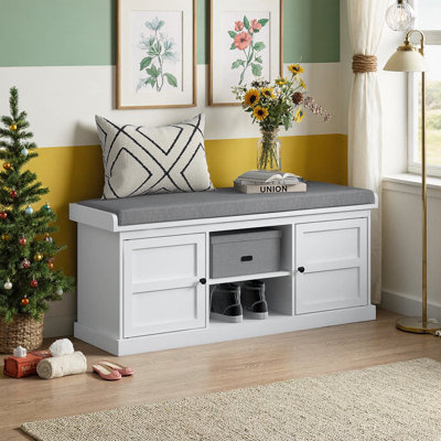 Banc d'entrée pour chaussures avec siège rembourré et rangement réglable, 2 armoires