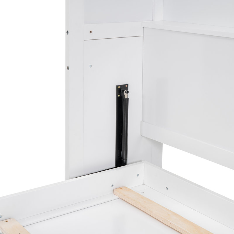 Grand lit escamotable mural avec tablettes, blanc, Blanc, Grand lit