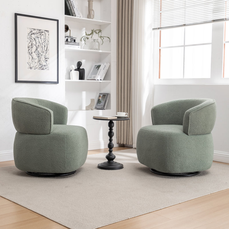 Olevide Swivel Barrel Chair, Green Teddy