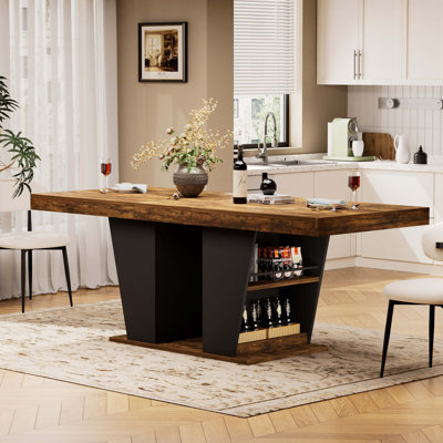 Table de salle à manger extensible rustique avec étagères latérales pour huit à dix convives et design peu encombrant