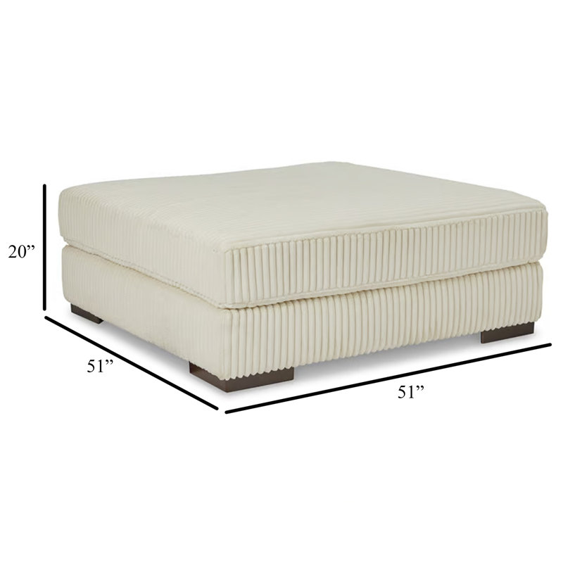 Repose-pieds décoratif Lindy, 51 po, style moderne carré, polyester, Ivoire