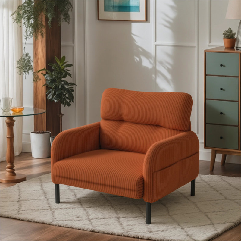 Chaise d'appoint rembourrée en velours côtelé Modern, Orange
