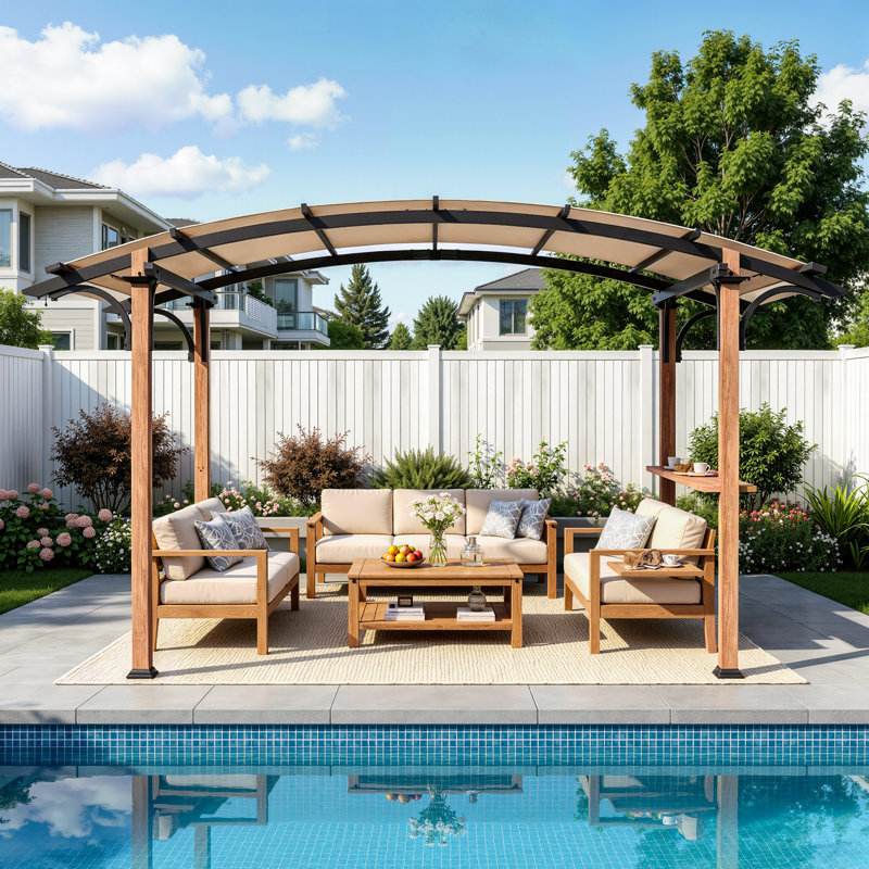11 ft. x 8.8 ft. Aluminum Pergola with Canopy, Powder Coat, 11 ft. W x 8.8 ft. D