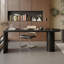 Bureau en bois massif noir demi-cercle-416582426