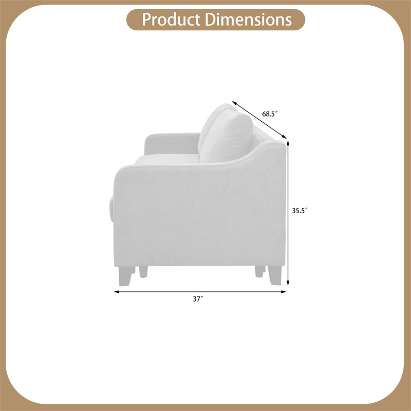 Hansotto 68.5'' Sofa Bed, Light Gray 100% Polyester
