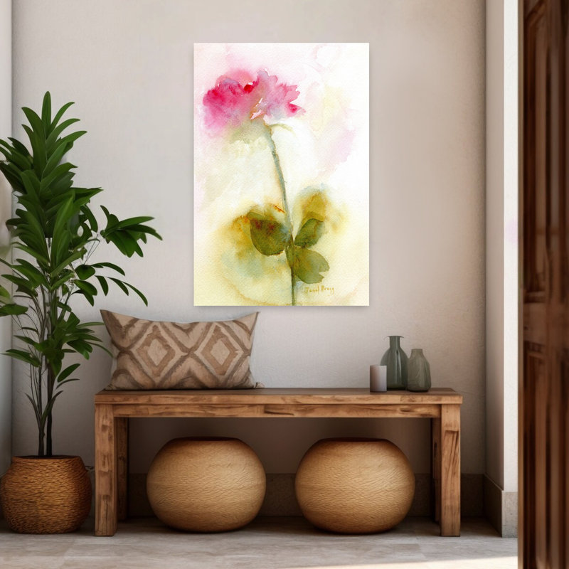 Art contemporain abstrait, impression de fleur rose, H 48 po x l 32 po
