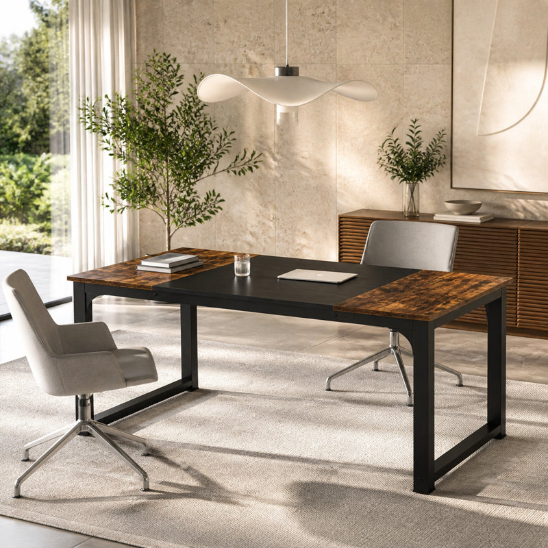 Executive Computer Desk with Reinforced Steel Frame, 29.53" H x 70.87" W x 31.5" D, Brown/Black