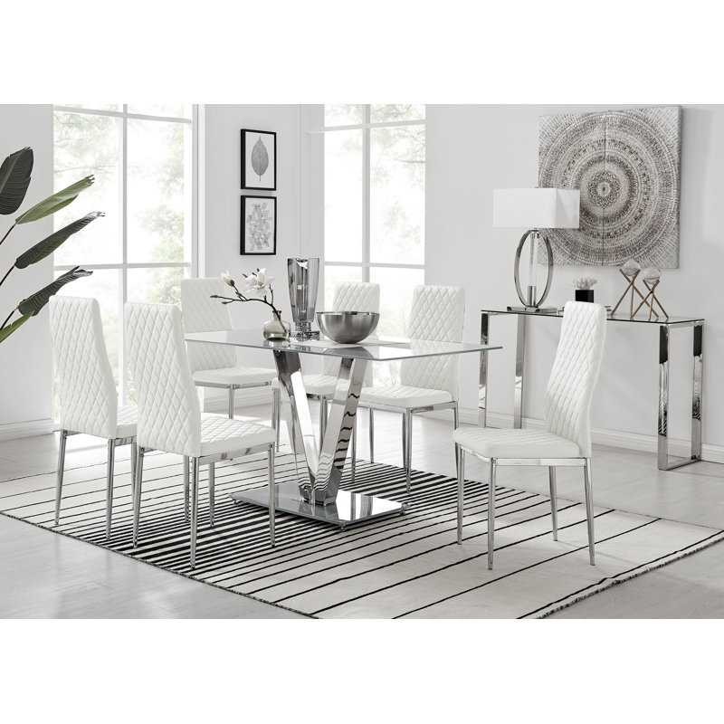Scottsmoor V Grey Dining Table And 6 Grey Chairs, White/Silver