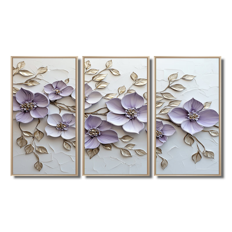 Mauve lilas Melody II - ensemble d'art mural lilas, H 40 po x l 60 po x P 1 po, Toile naturelle avec cadre flottant