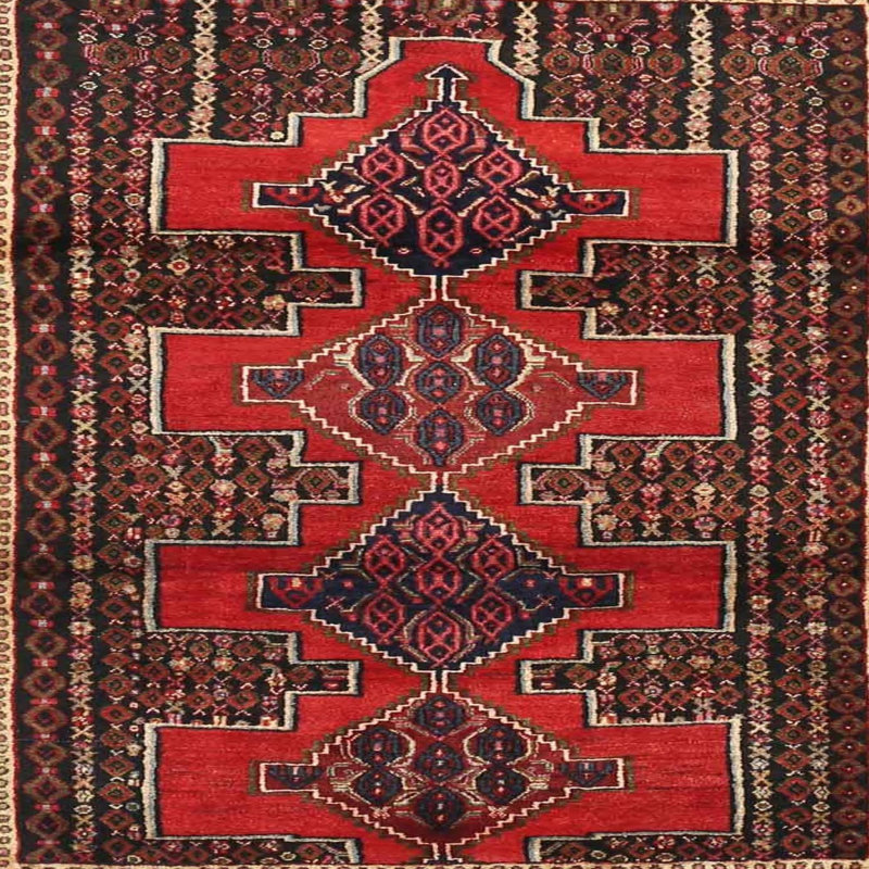 Tapis traditionnel rouge / noir Hoysted, Carré 3 pi