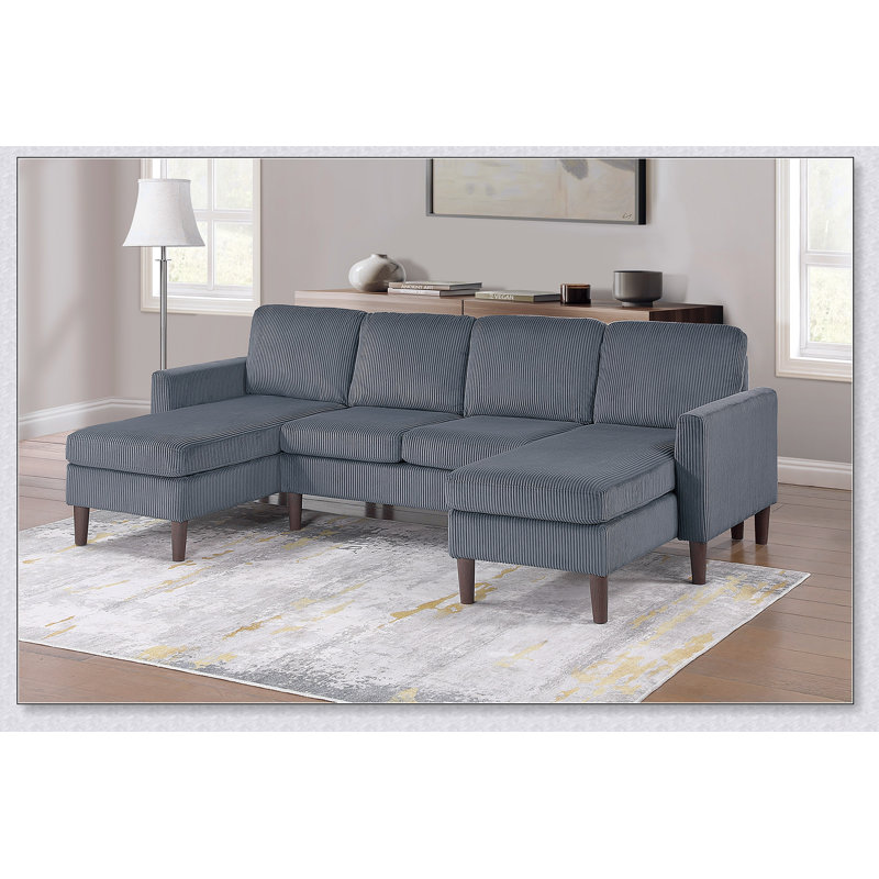 Ensemble de canapés d'angle 3 pièces avec méridienne droite/gauche, causeuse sans accoudoirs, velours côtelé gris foncé, confort moderne pour le salon